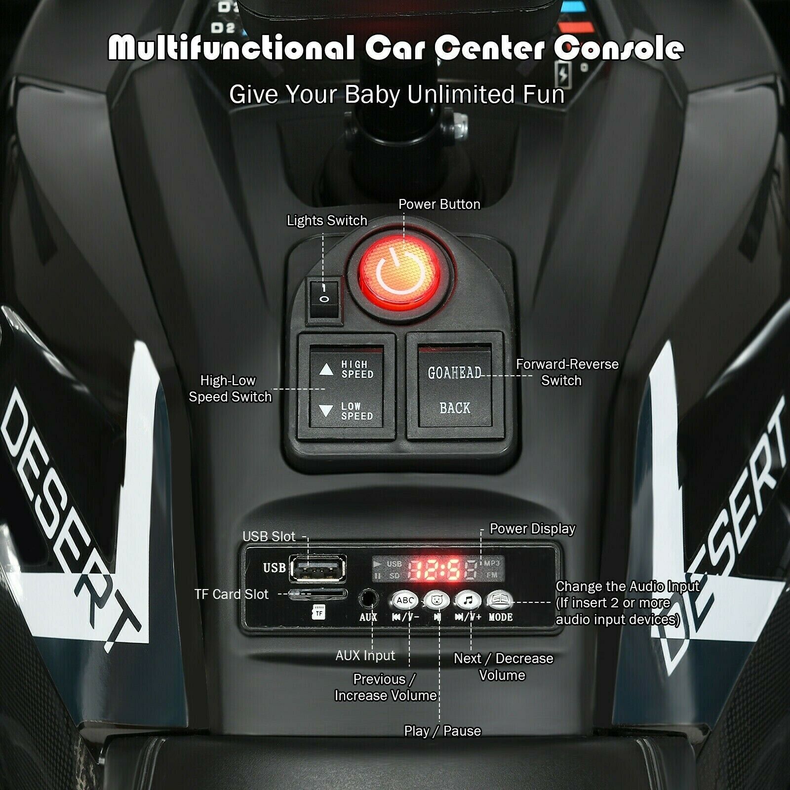 12 Volt Children's Electric Four-Wheeler ATV Quad with MP3 Player and LED Illumination
