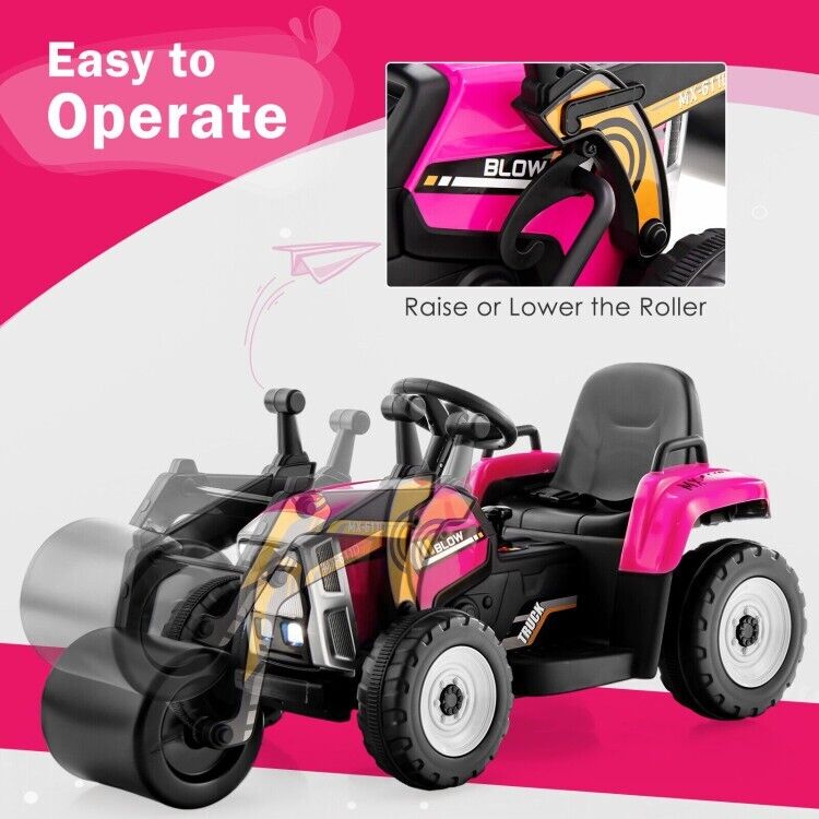Remote Control Road Roller for Kids with Music and Lights - 12V Children's Ride-On Car