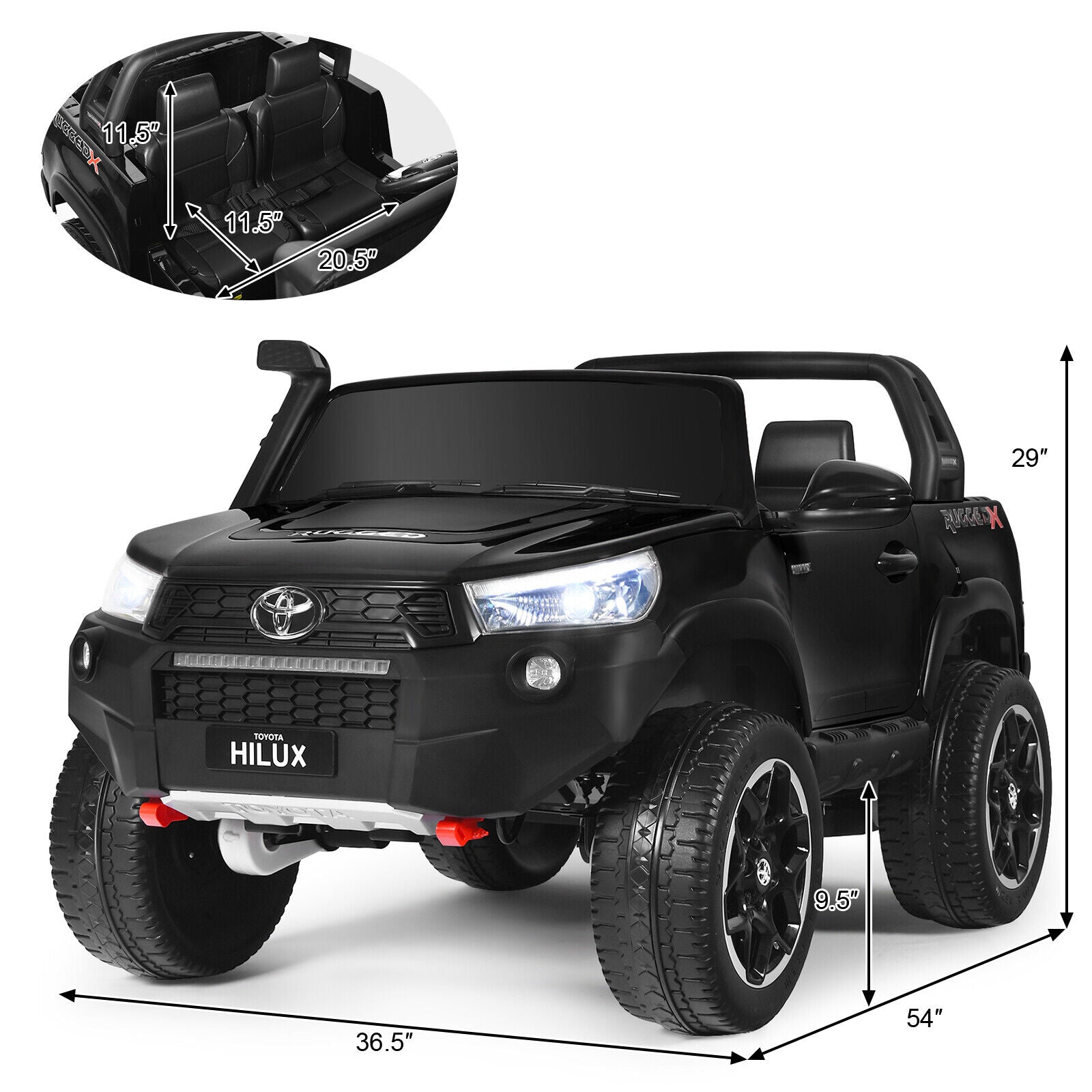 2-Seater Toyota Hilux Ride On Truck Car with Remote Control - Black