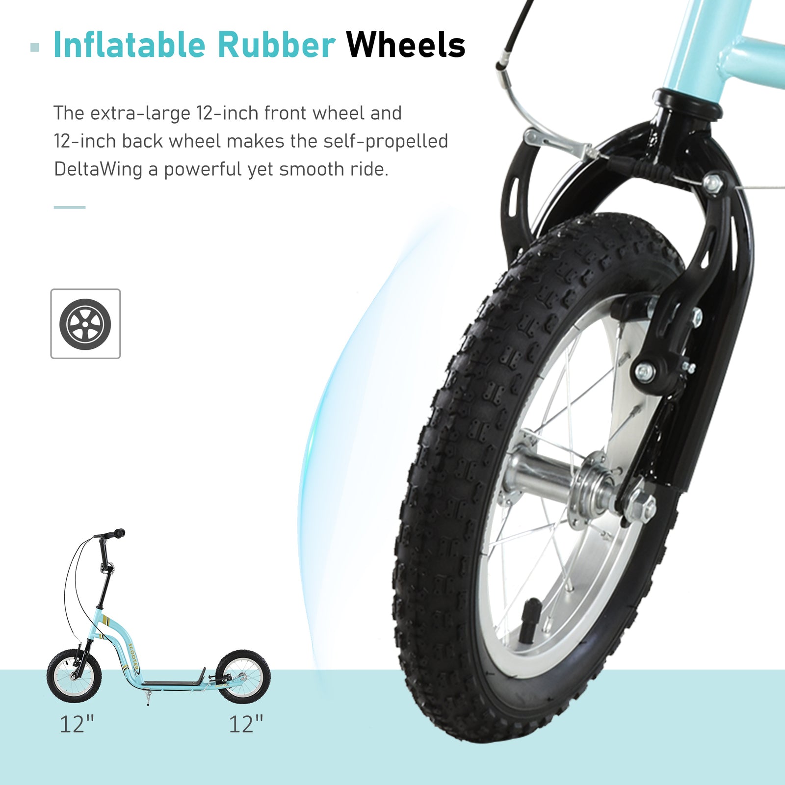Youth Scooter with Dual Front and Rear Caliper Brakes and 12-Inch Inflatable Front Wheel
