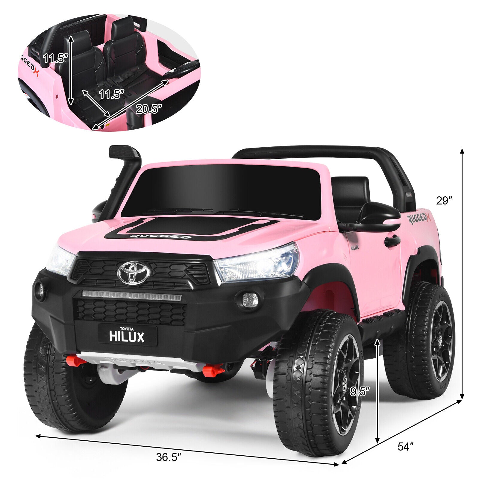 2-Seater 4WD Toyota Hilux Ride On Truck Car with Remote Control - Pink
