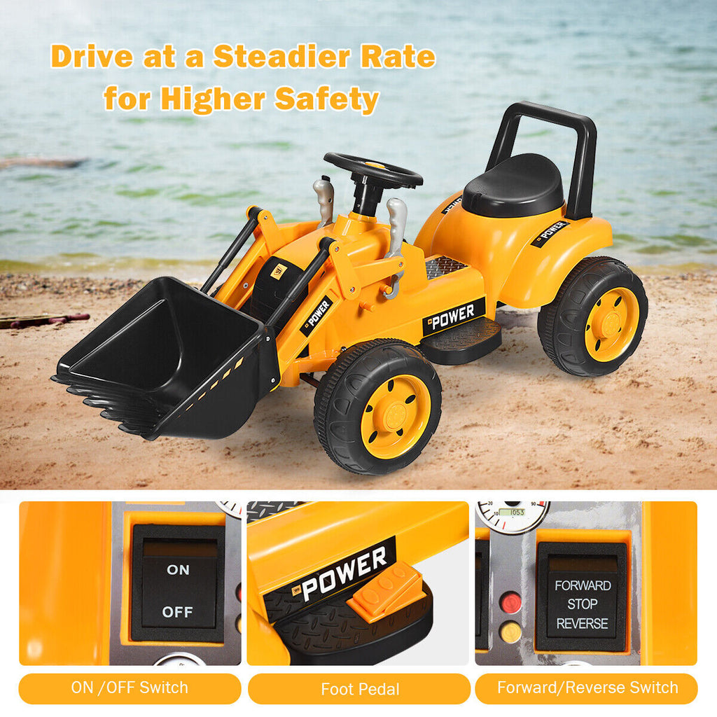 6V Battery Powered Kids Excavator Tractor with Digging Bucket - Yellow