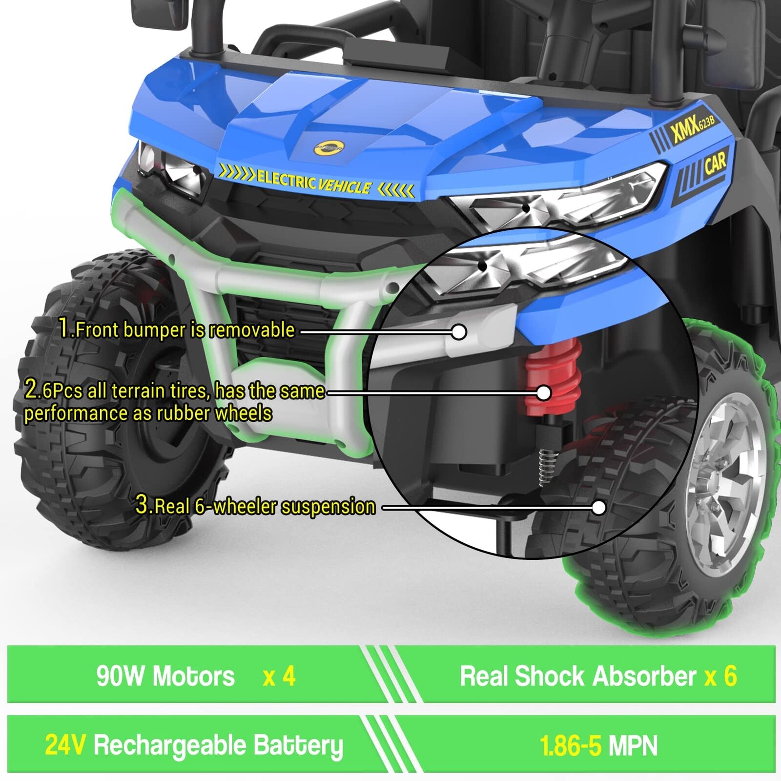 Electric 3-Speed Kids Ride-On Truck with Remote Control - Perfect Gift for US Children (24V)