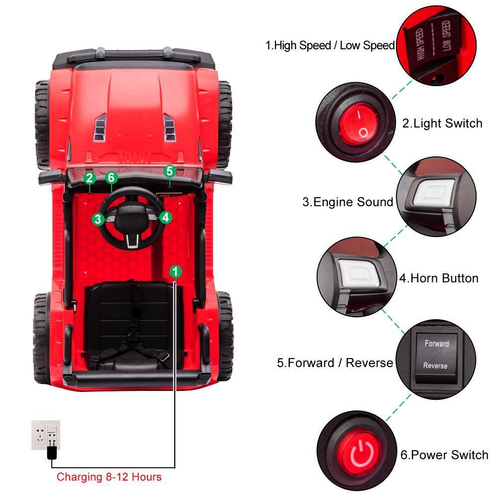 Electric 12V Red Kids Ride-On Truck with 2.4G Remote Control and 3 Speed Modes