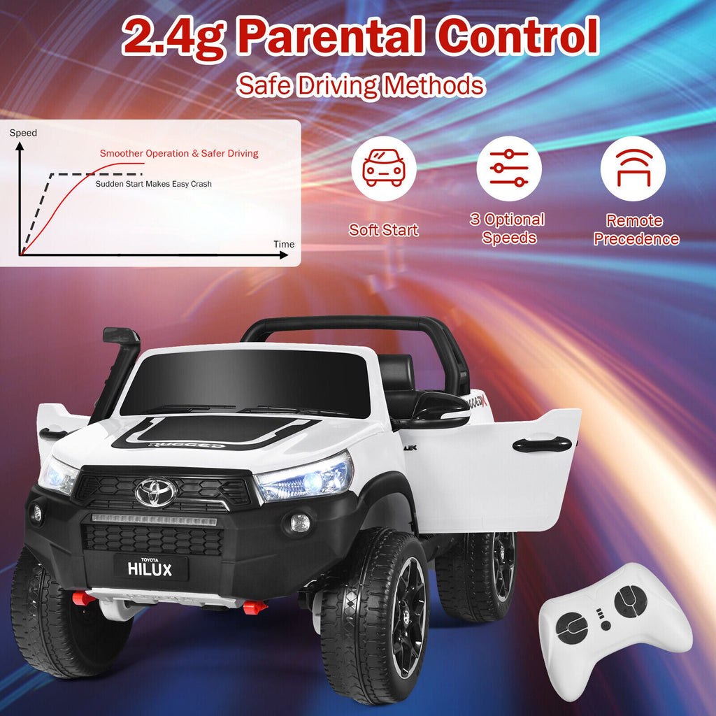 2-Seater 4WD Toyota Hilux Ride On Truck with Remote Control - Licensed, 12V, White