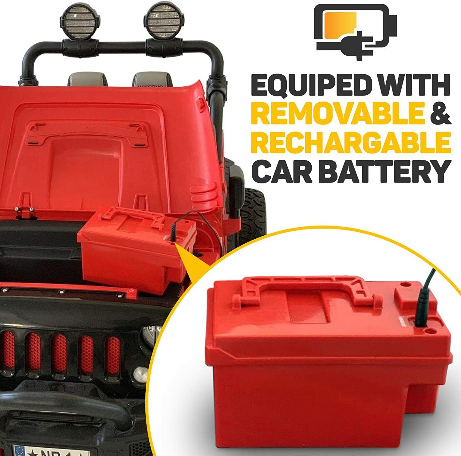 12V 2 Seater Children's Ride-On Jeep Truck - 2 High-Performance Motors, Illumination, Rubber Wheels + Remote Control