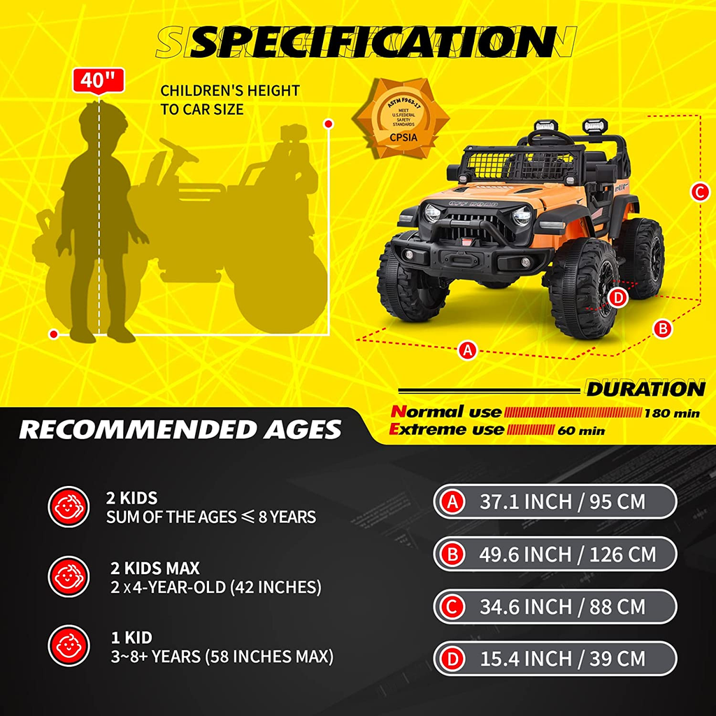 XXL 4X4 Battery-Powered 2-Seater 4WD Kids Electric Vehicle - 24V MAX Ride-On Truck