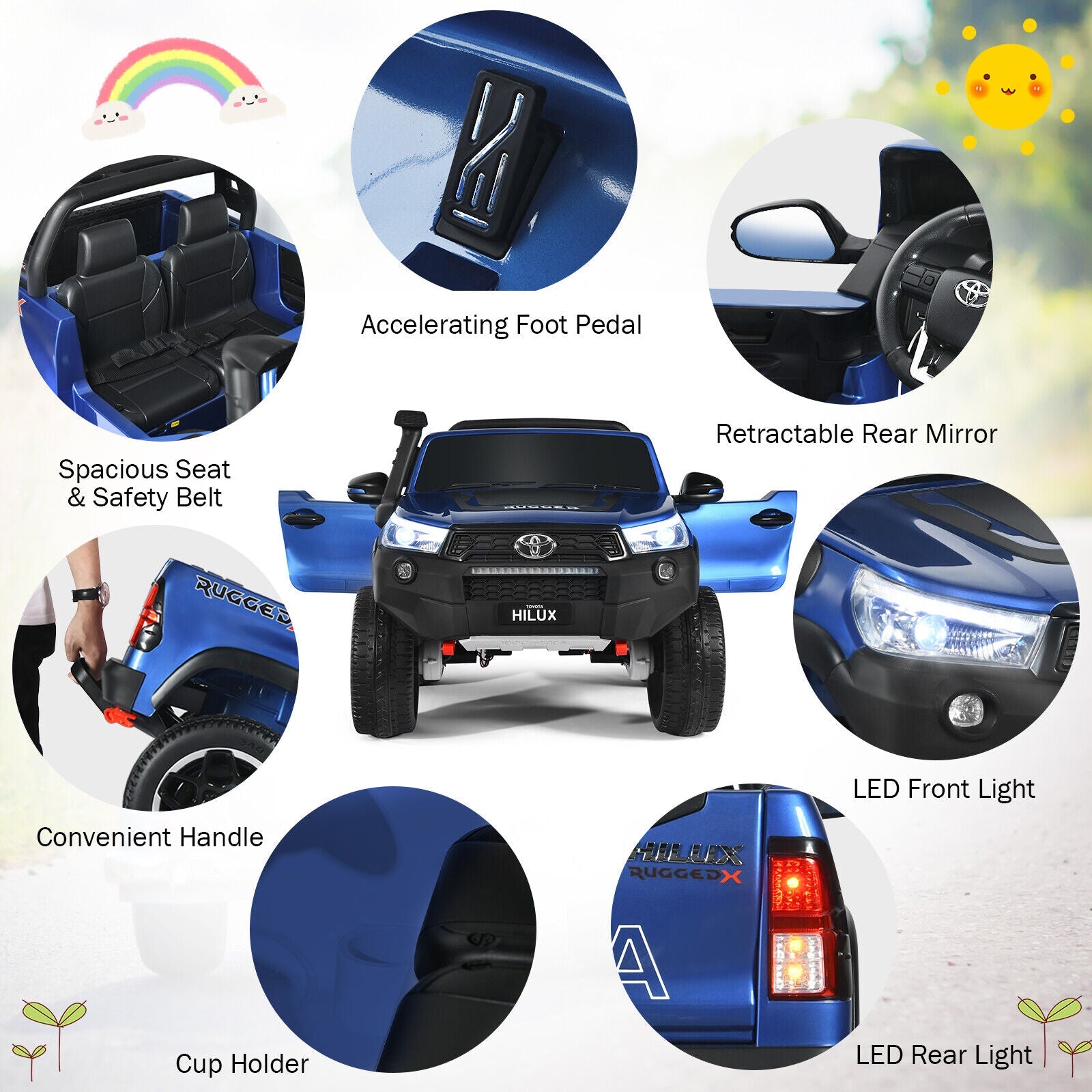 Licensed Toyota Hilux Ride On Truck Car - 2-Seater 4WD with Remote Control - Blue
