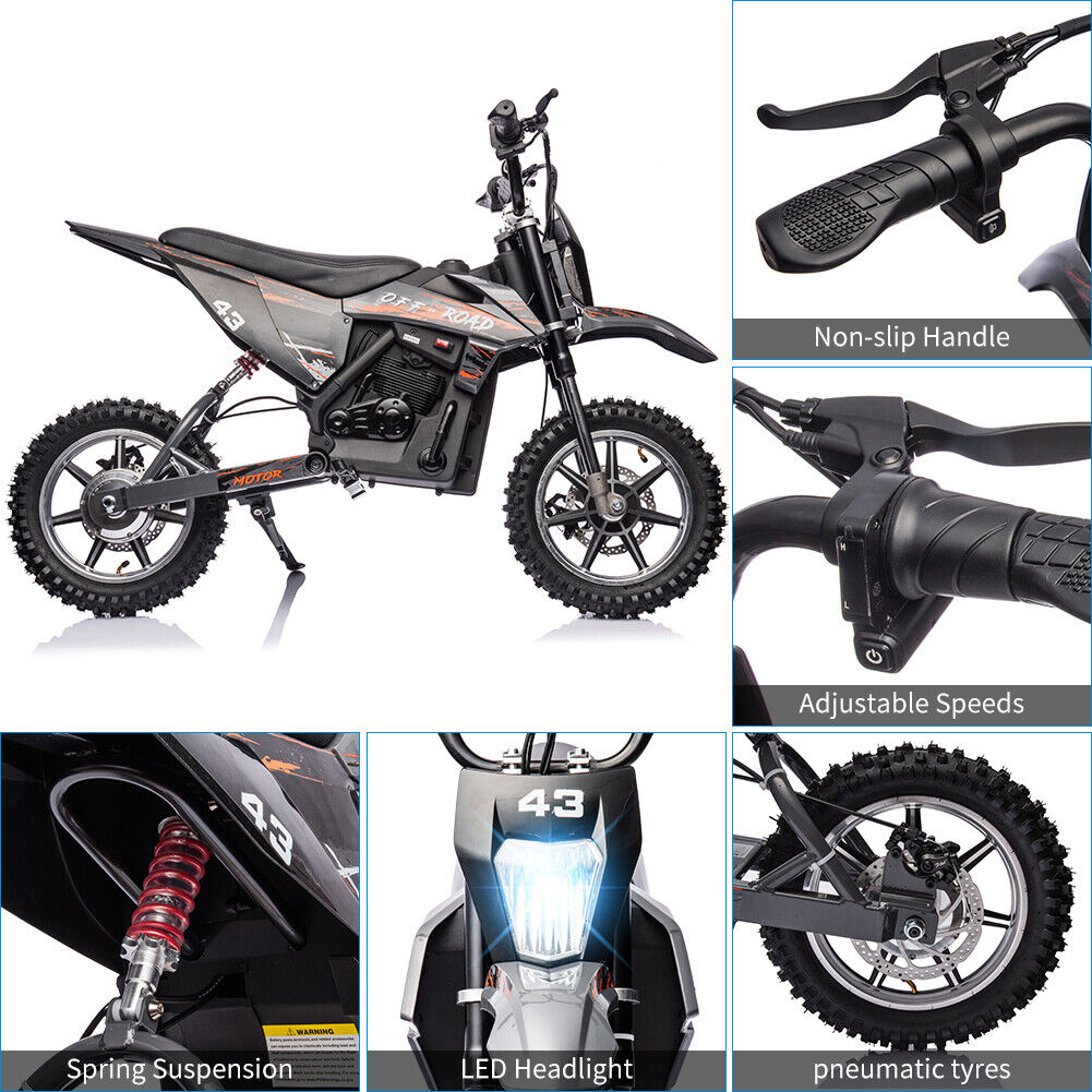 350W/500W Electric Dirt Bike for Kids with Variable Speed and LED Lights - 36V
