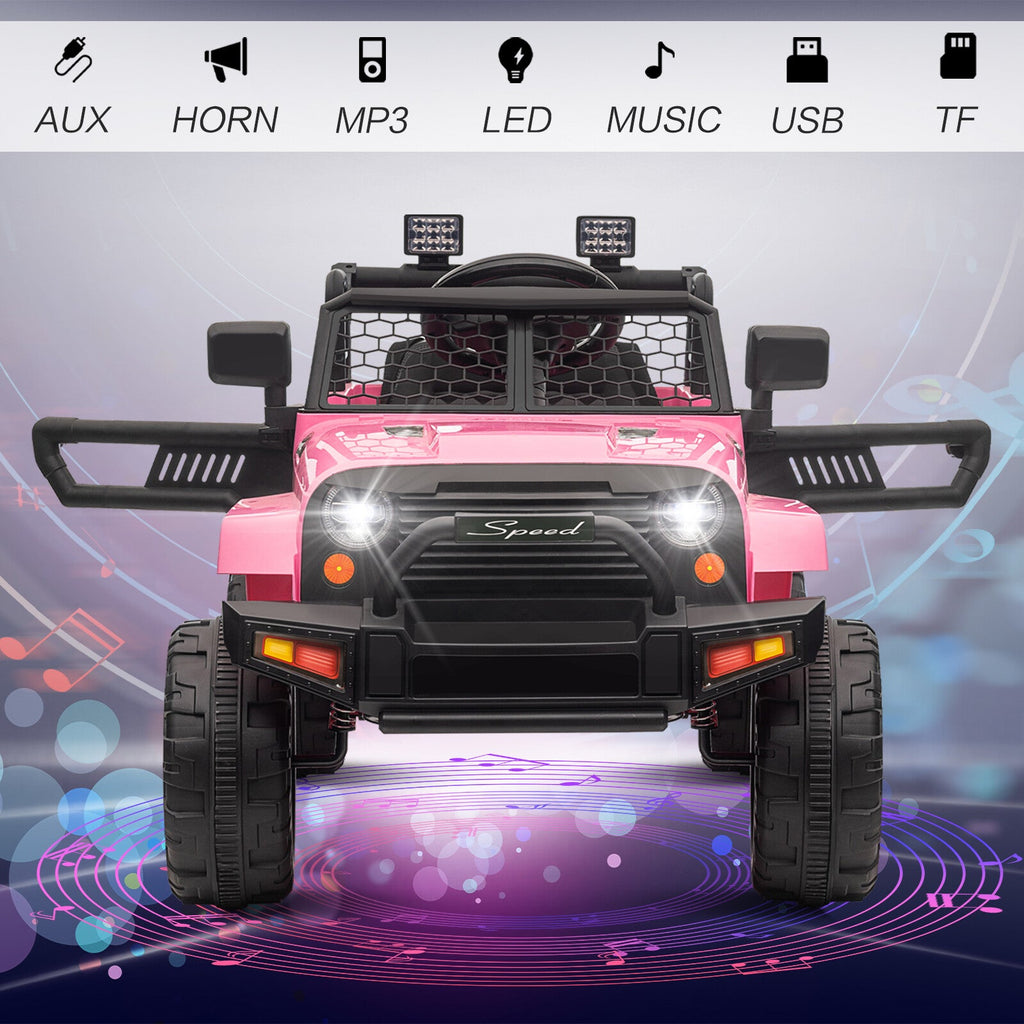 12V Kids Ride-On Truck with Remote Control, Power Wheels, and LED Lights