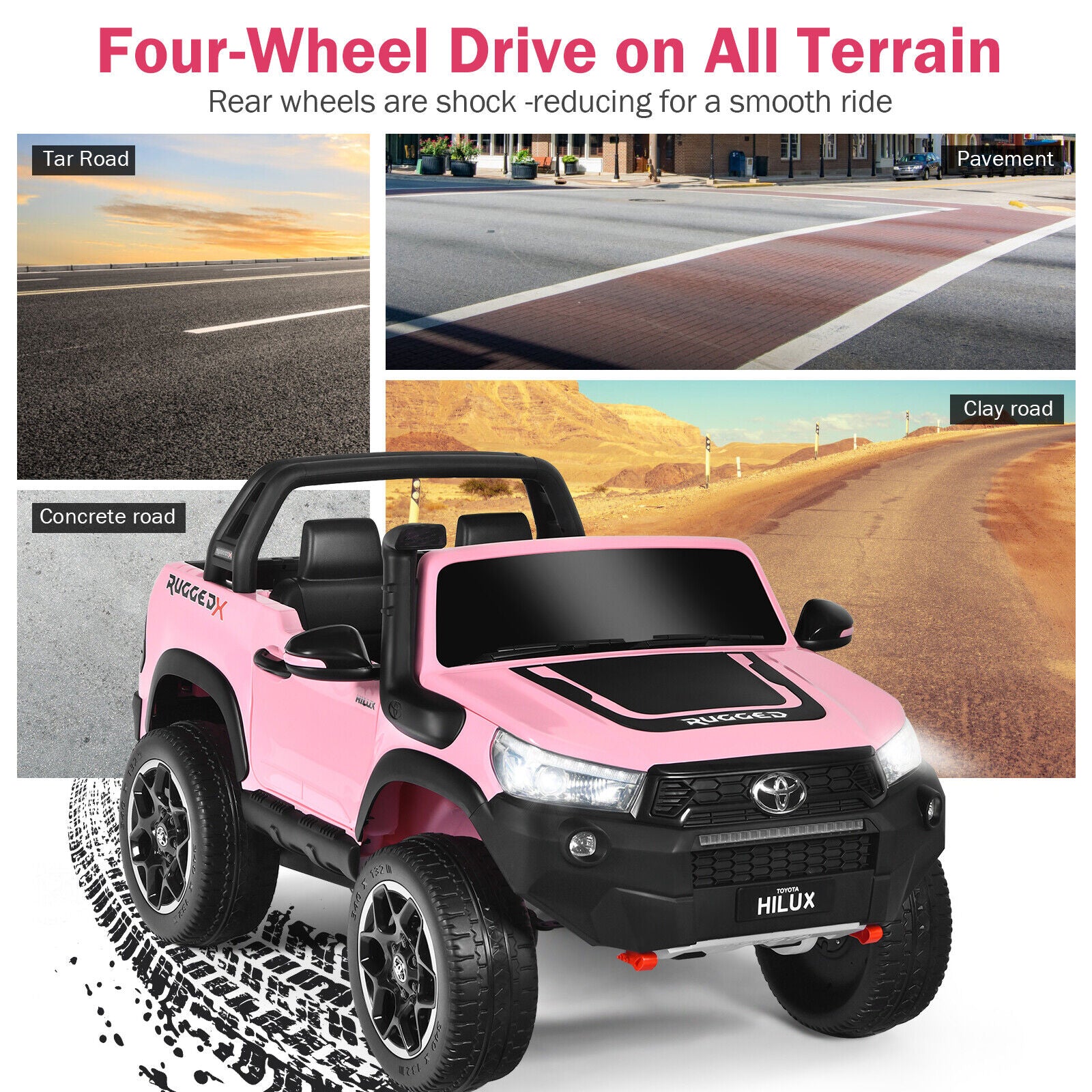 2-Seater 4WD Toyota Hilux Ride On Truck Car with Remote Control - Pink