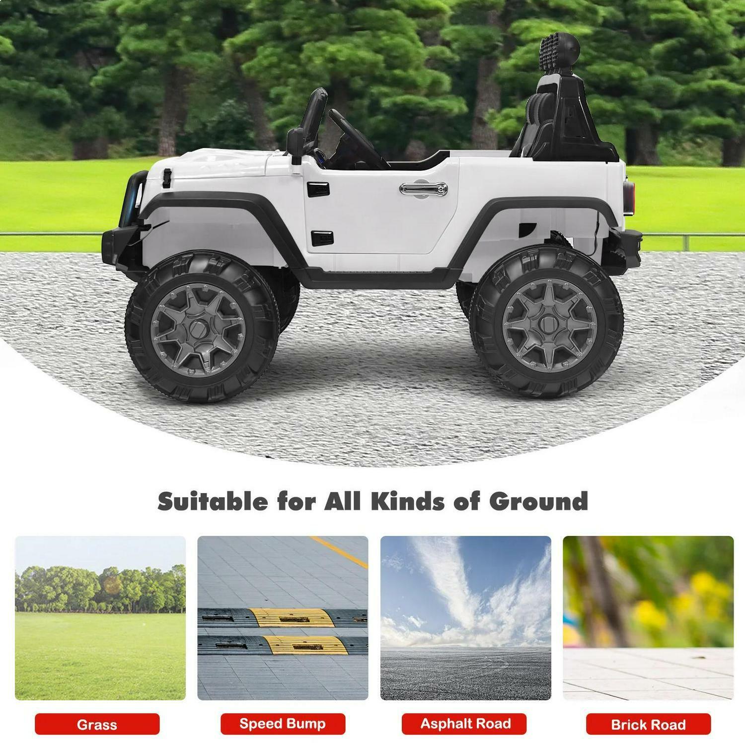 2-Seater Battery-Powered Jeep Car for Kids with Parental Remote Control - White