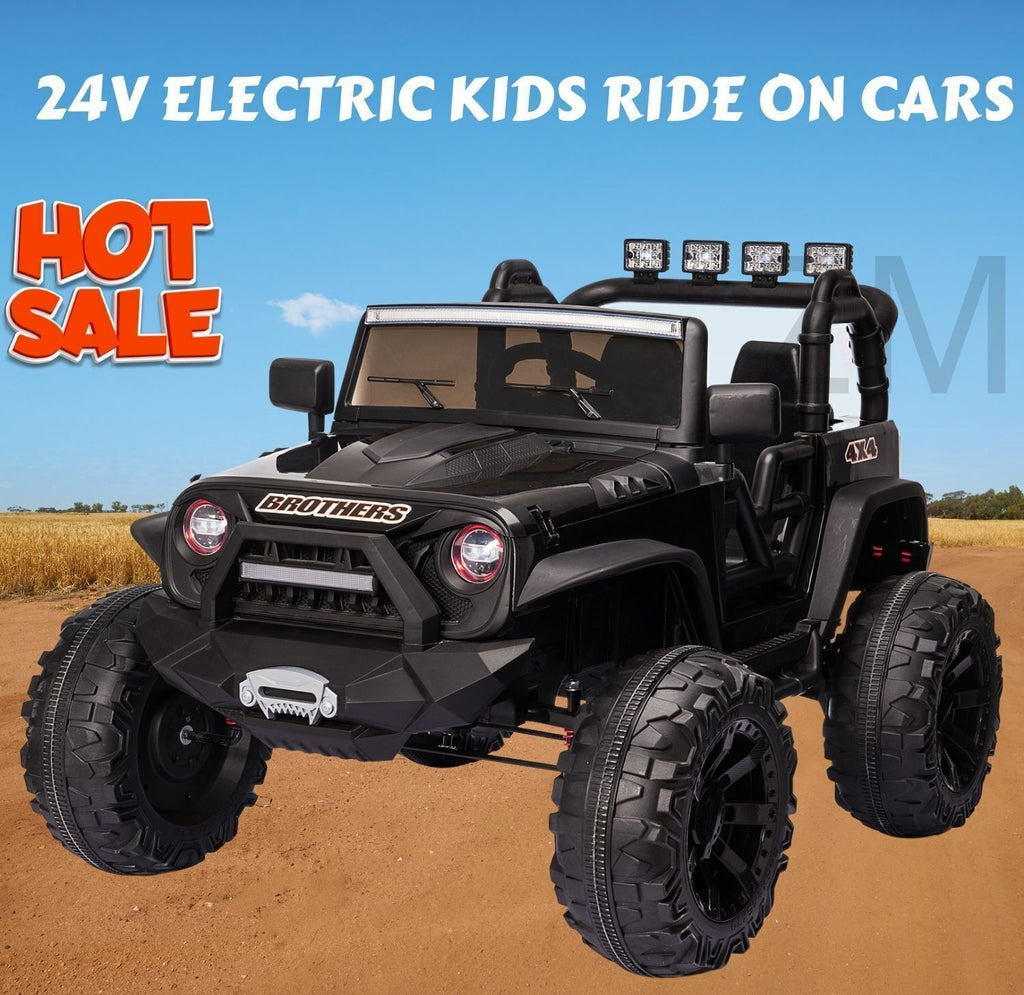 2 Seater 24V Kids Ride On Truck with Remote Control, LED Lights, and 3 Speeds - 2x200W Power