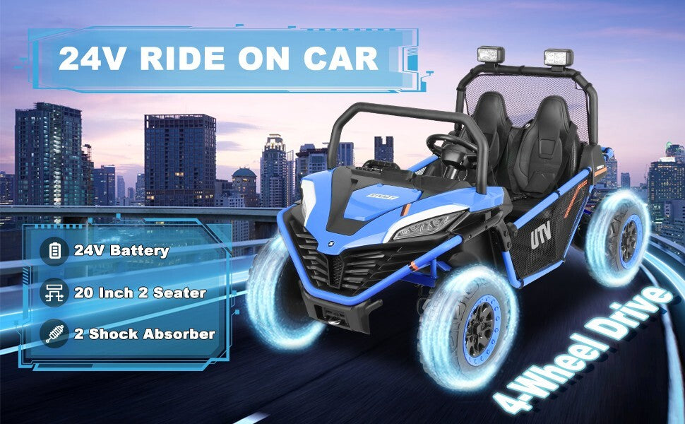 24V Electric 2-Seater Kids Ride-On 4WD UTV Truck with Remote Control Blue