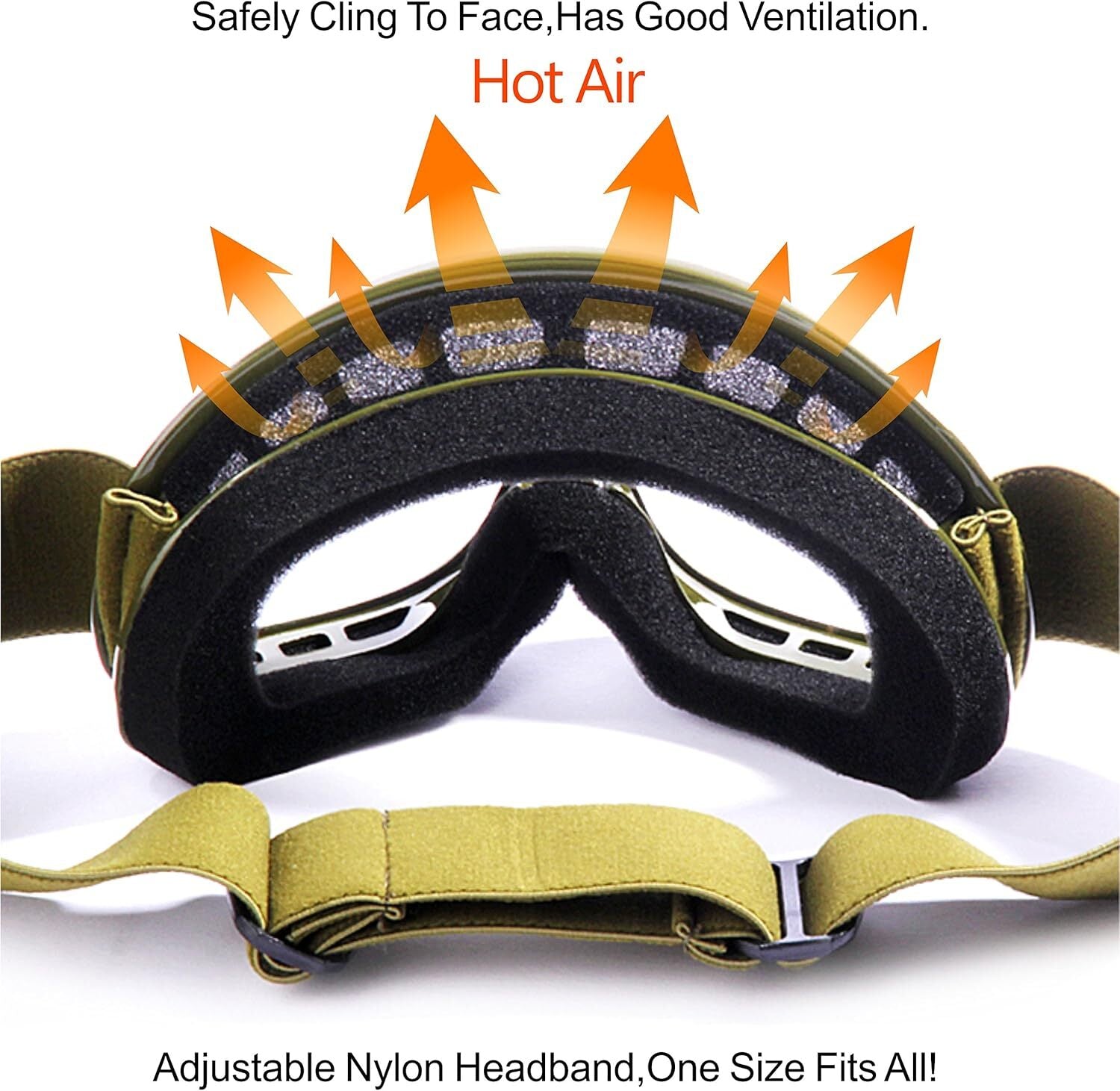 Kids ATV Dirt Bike Goggles Anti-Fog Impact Resistant Army Green