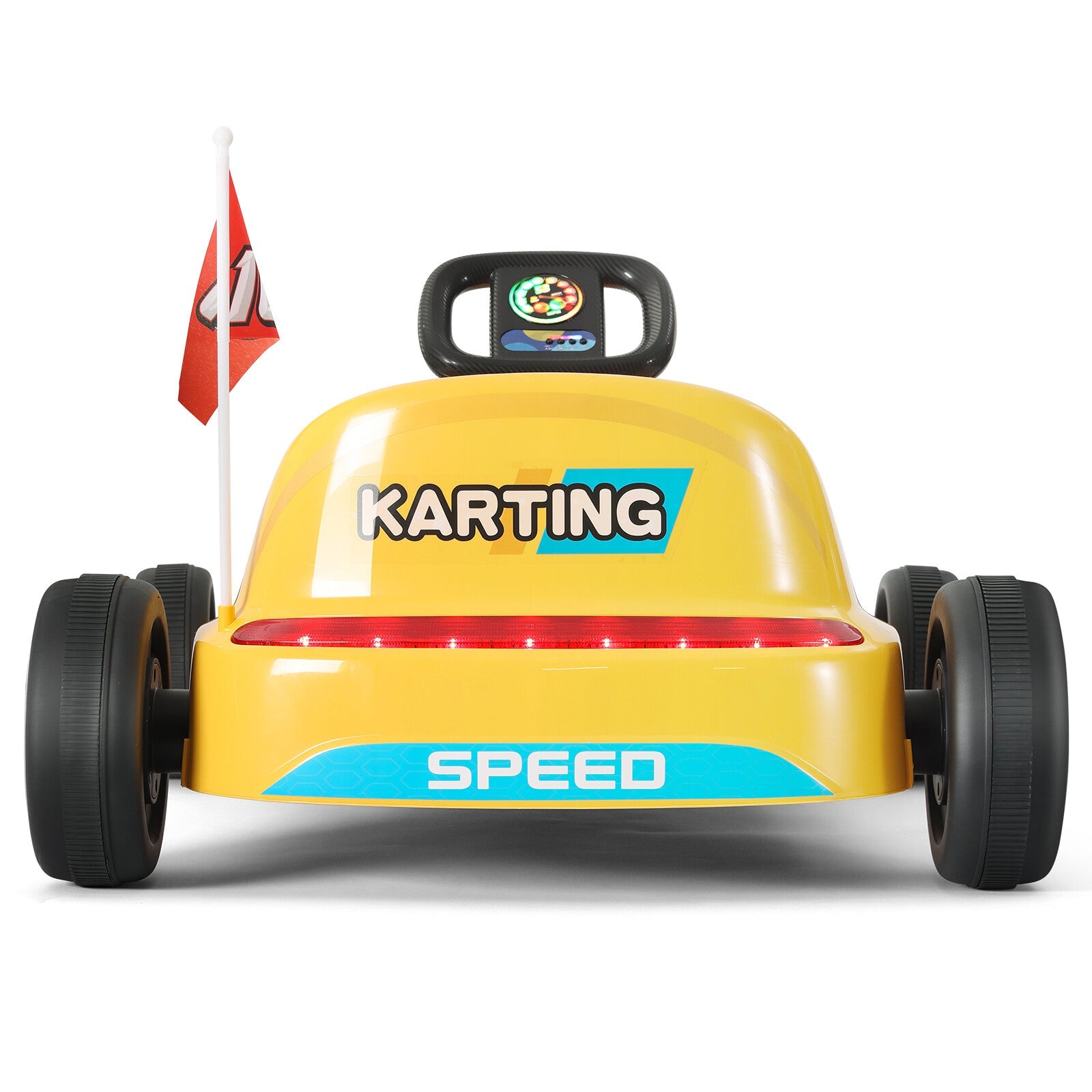Yellow 12V Battery-Powered Kids Electric Ride-On Go-Kart with 3 Speeds, Music, and Remote Control
