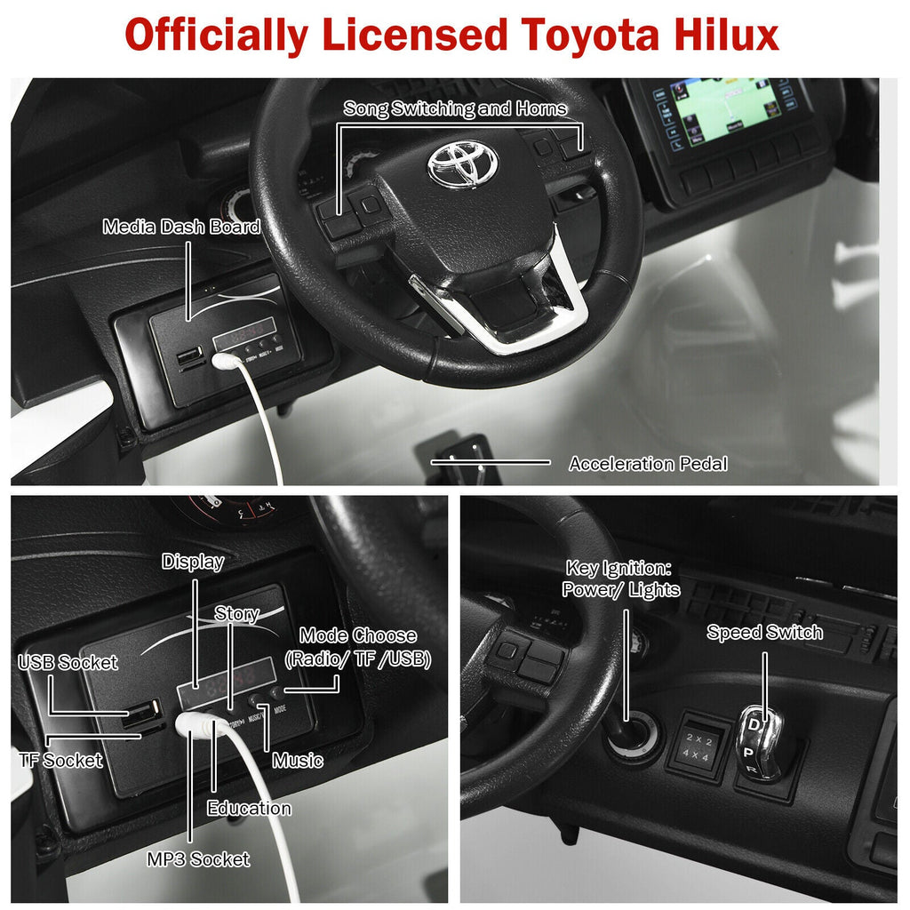 2-Seater 4WD Toyota Hilux Ride On Truck with Remote Control - Licensed, 12V, White