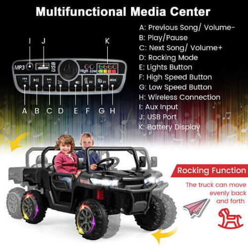 Black 2-Seater Kids Ride On Dump Truck with Dump Bed and Shovel