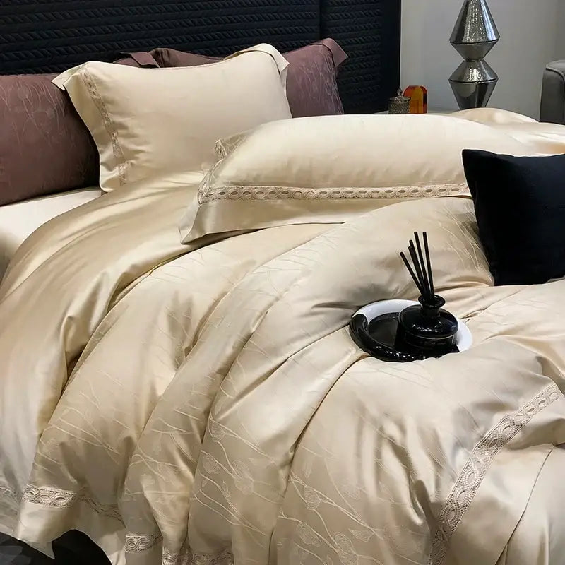 Sage green 1000tc lyocell cotton bedding set bedroom floral lace