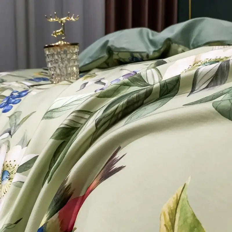 Sage green & cream bird floral 1400tc egyptian cotton bedding set bedroom