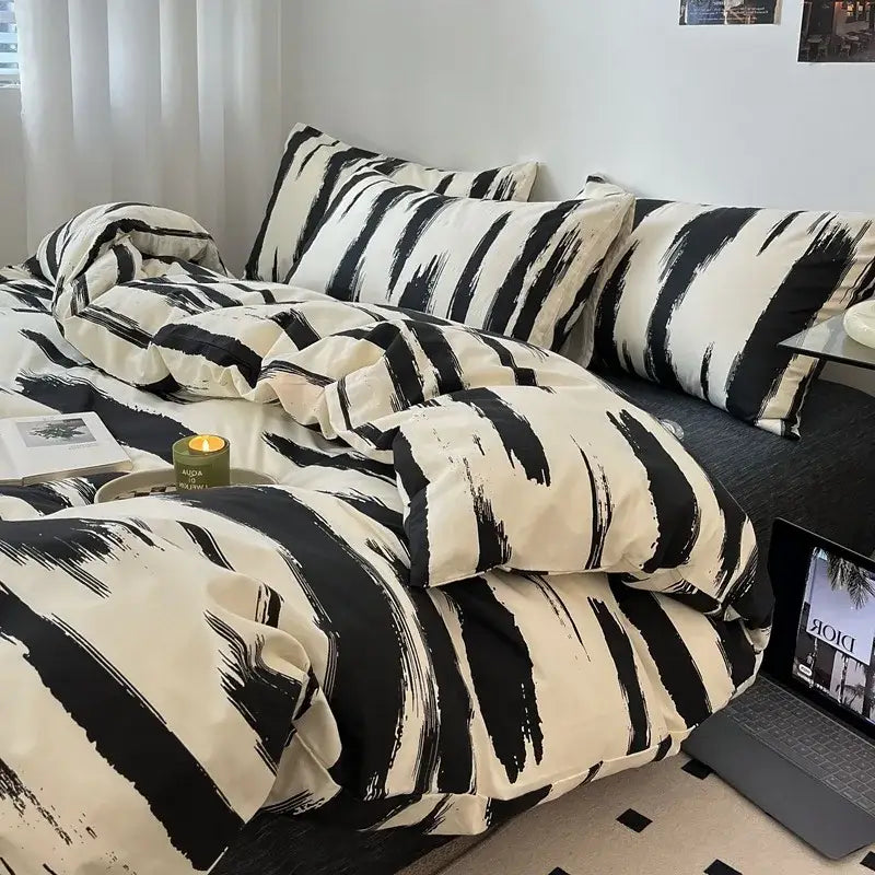 Sage green grid print cotton bedding set for bedroom