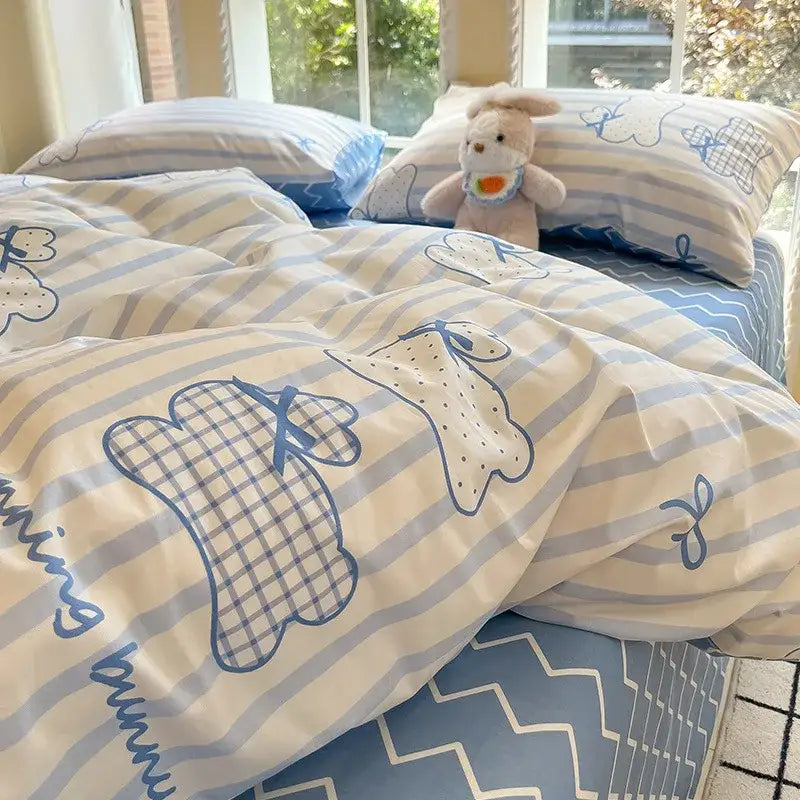 Sage green grid print cotton bedding set for bedroom