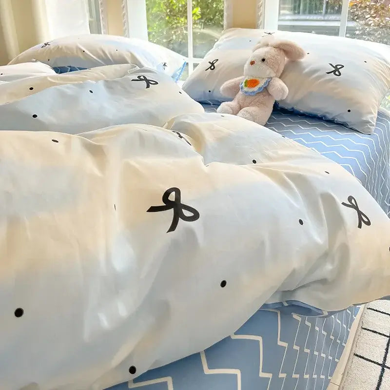 Sage green grid print cotton bedding set for bedroom