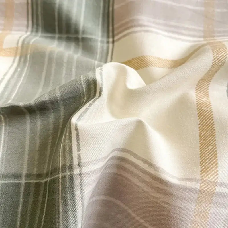 Sage green grid print cotton bedding set for bedroom