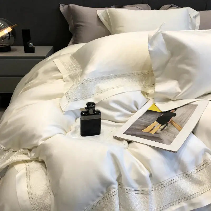 Satin cream 1000tc lyocell fibre bedding set – bedroom embroidery