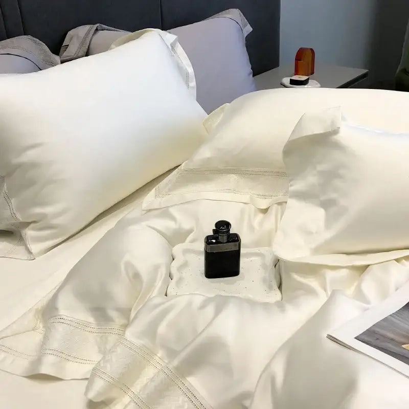 Satin cream 1000tc lyocell fibre bedding set – bedroom embroidery