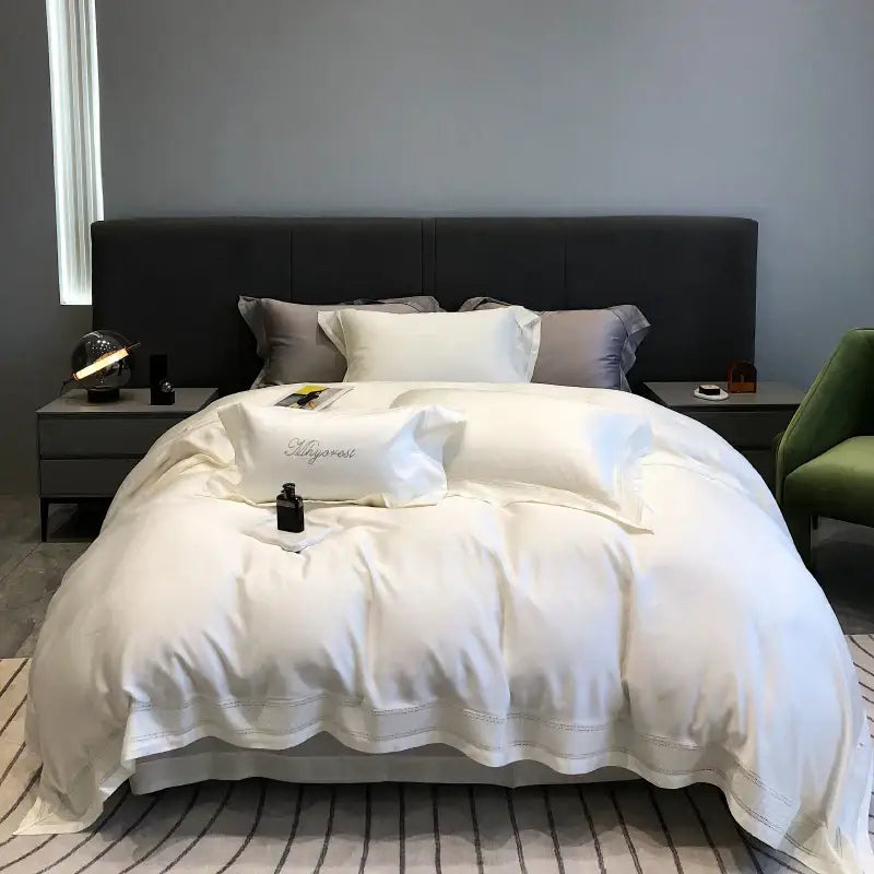 Satin cream 1000tc lyocell fibre bedding set – bedroom embroidery