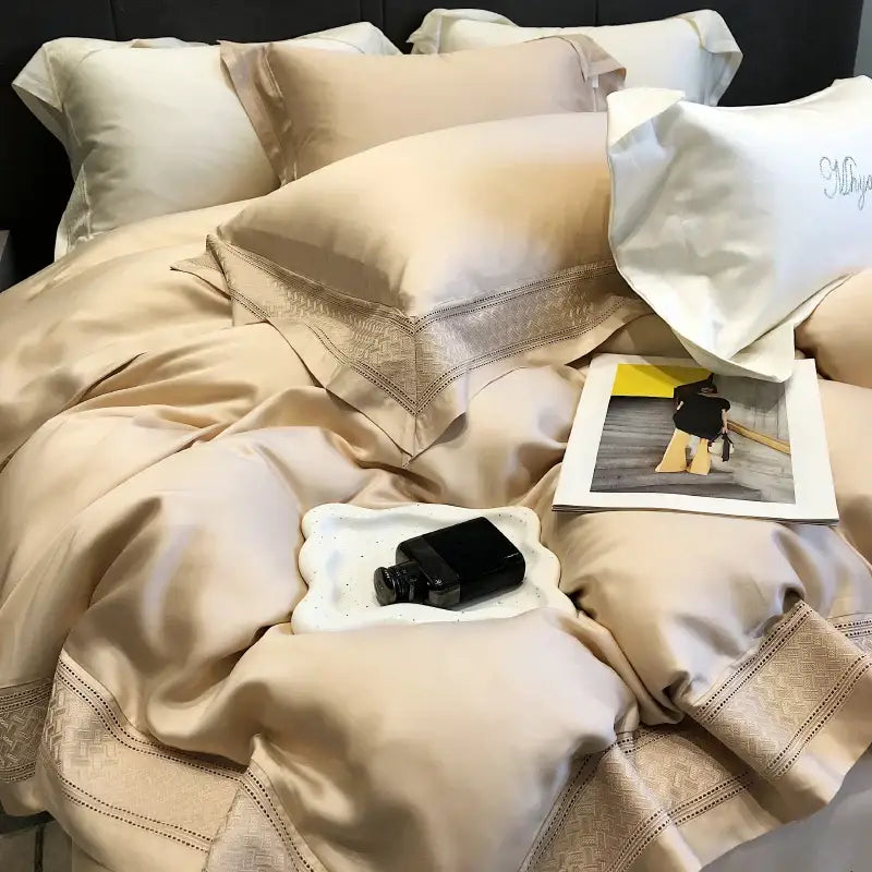 Satin cream 1000tc lyocell fibre bedding set – bedroom embroidery