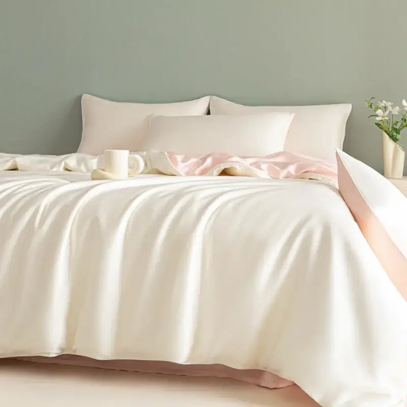 Satin light blue bedding set – solid color bedroom duvet cover