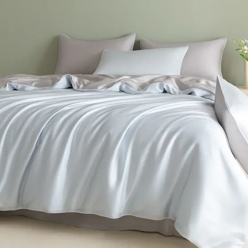 Satin light blue bedding set – solid color bedroom duvet cover