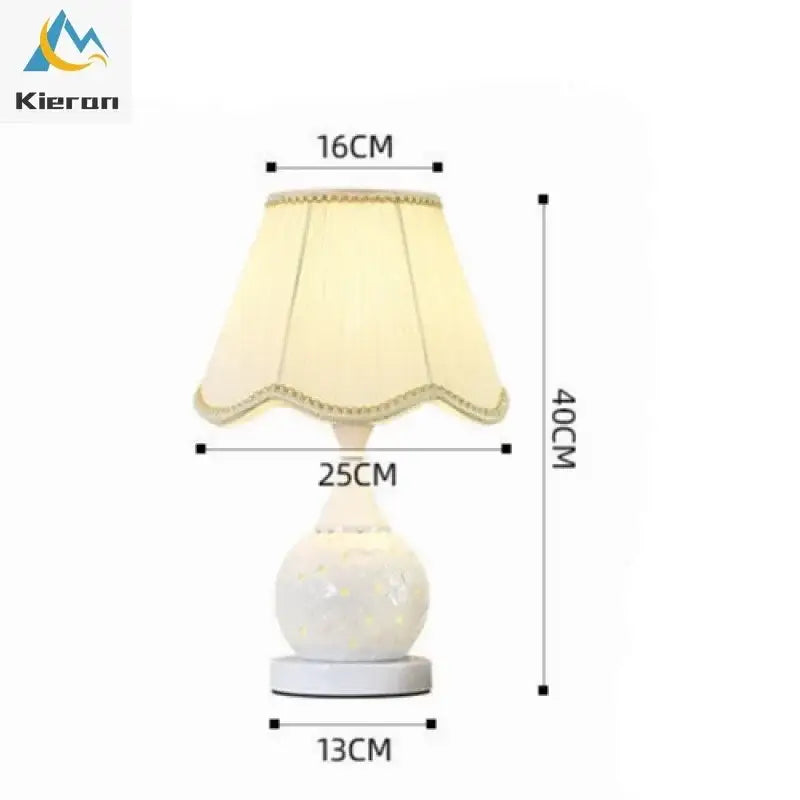 Scalloped cream ceramic led desk lamp bedroom floral decor