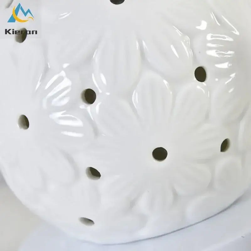 Scalloped cream ceramic led desk lamp bedroom floral decor