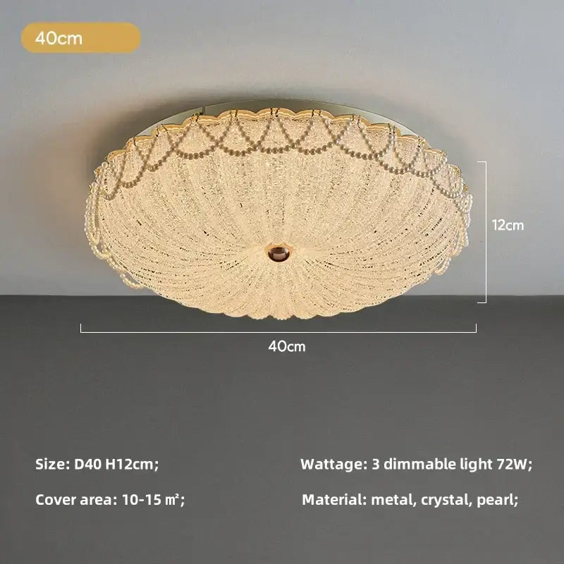 Scalloped gold crystal dimmable led ceiling light for bedroom