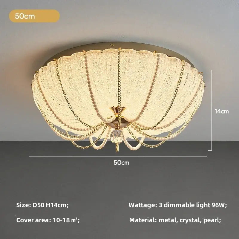 Scalloped gold crystal dimmable led ceiling light for bedroom