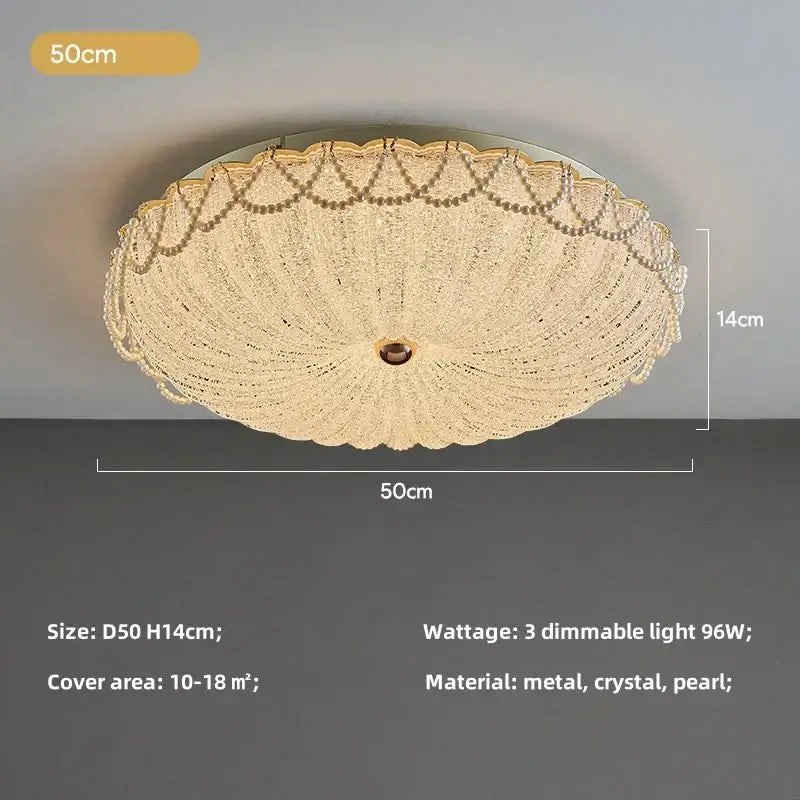 Scalloped gold crystal dimmable led ceiling light for bedroom