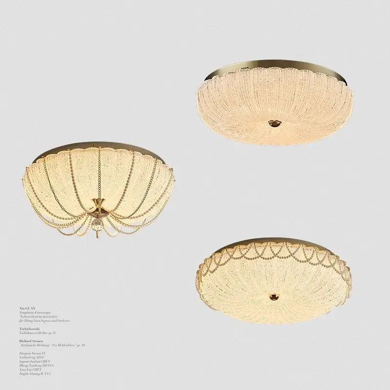 Scalloped gold crystal dimmable led ceiling light for bedroom