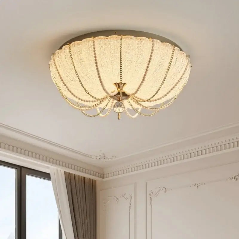 Scalloped gold crystal dimmable led ceiling light for bedroom