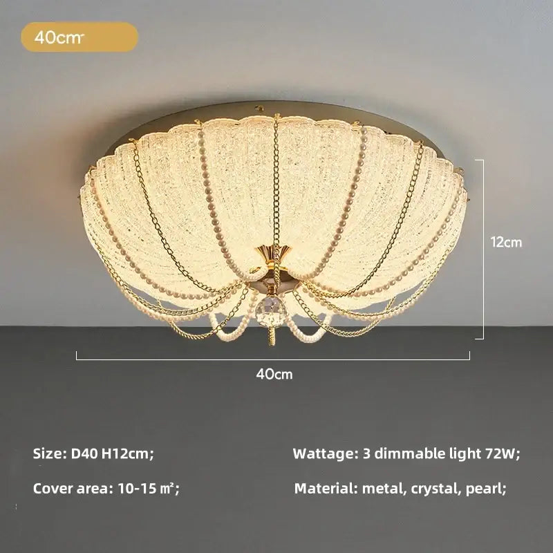 Scalloped gold crystal dimmable led ceiling light for bedroom