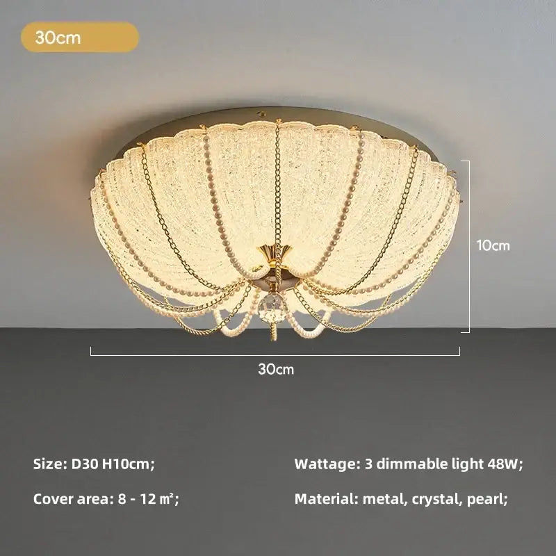 Scalloped gold crystal dimmable led ceiling light for bedroom