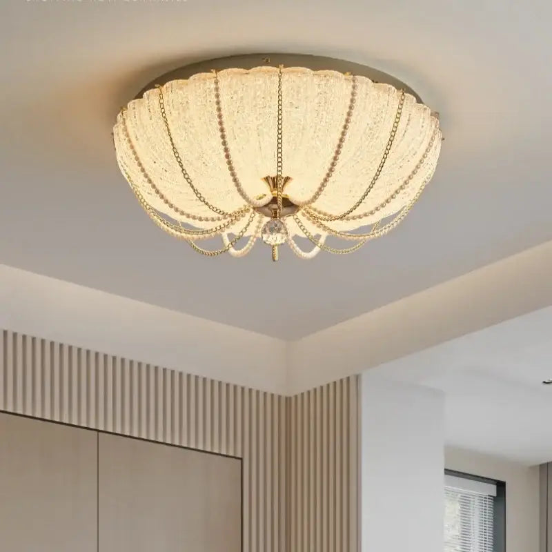 Scalloped gold crystal dimmable led ceiling light for bedroom