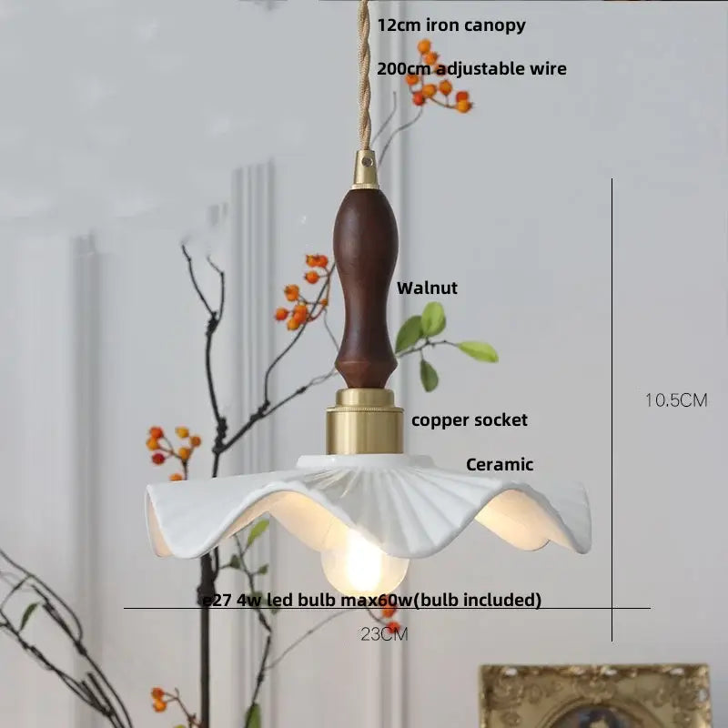 Scalloped white ceramic led pendant lamp dining room brass socket