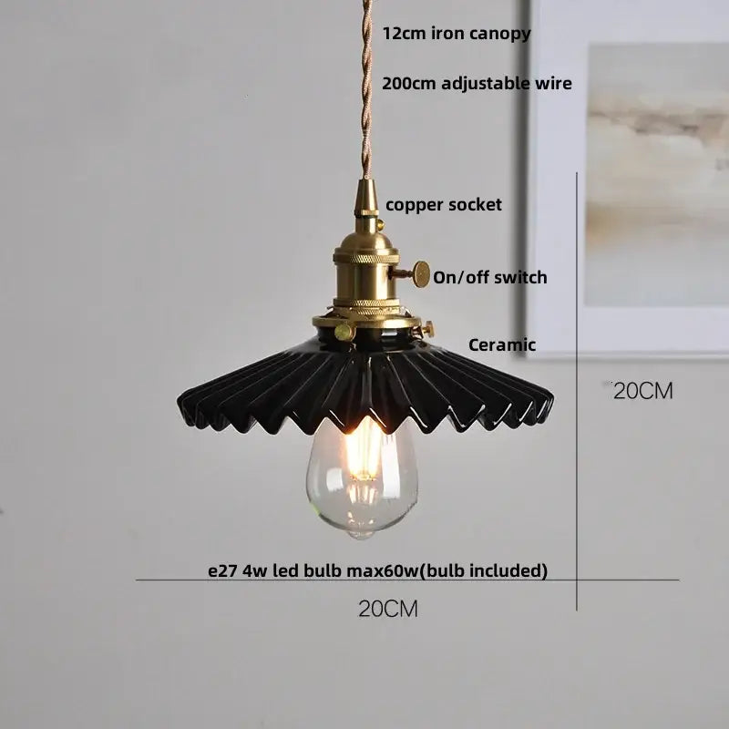 Scalloped white ceramic led pendant lamp dining room brass socket