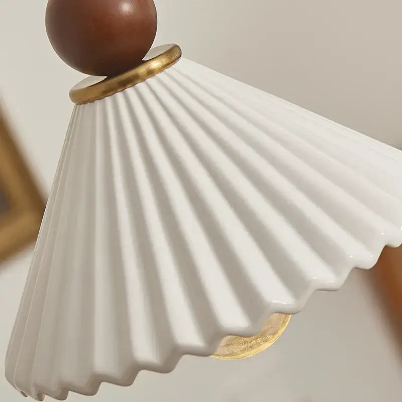 Scalloped white ceramic wood pendant lamp dining room hanging light
