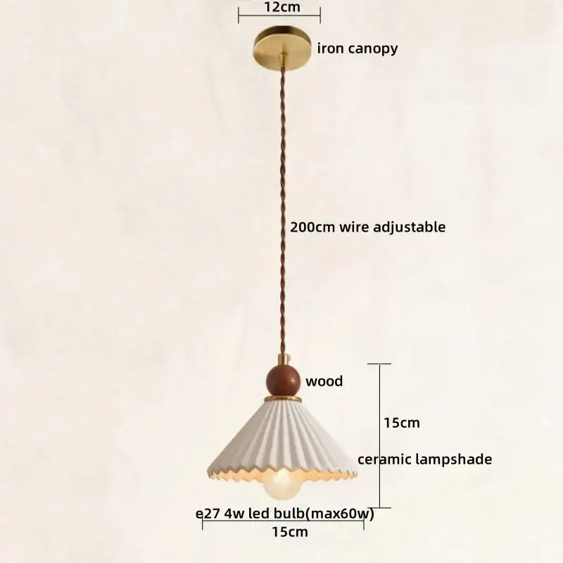 Scalloped white ceramic wood pendant lamp dining room hanging light