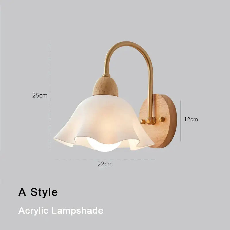 Scandinavian brass and cream led wooden wall lamp bedroom light