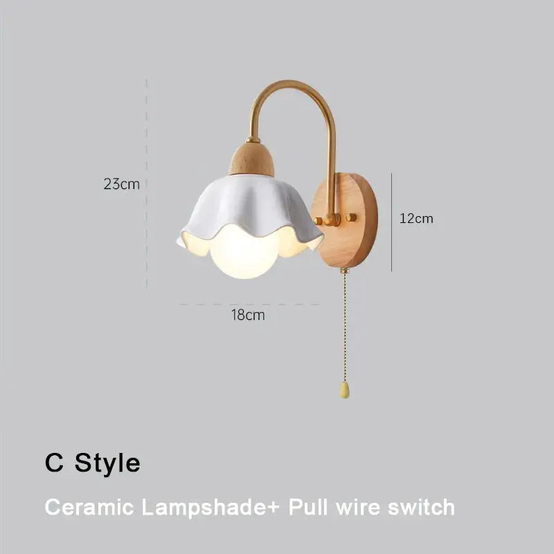 Scandinavian brass and cream led wooden wall lamp bedroom light